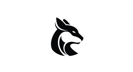 Wolf head silhouette with abstract curved lines and pointed ears, black on white background featuring animal, logo, icon with mascot and wildlife elements for mammal, predator projects, clean