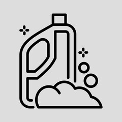 Obraz premium A simple line art icon of a detergent bottle with suds and sparkles, symbolizing cleanliness and washing.
