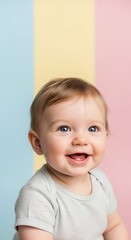 Fototapeta premium Happy Baby Smiling Joyfully Against a Pastel Background.