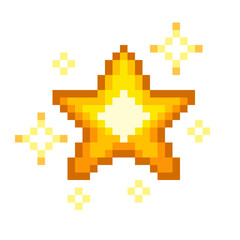 Obraz premium Pixel Art Golden Star With Sparkles