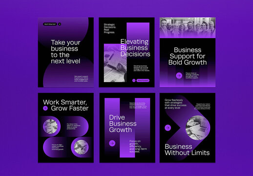 Black And Purple Gradient Business Social Media Set