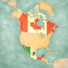 Map of North America - Canada and Mexico
