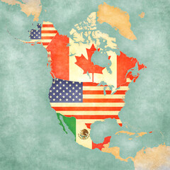 Map of North America - Canada, USA and Mexico