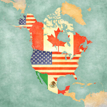 Map of North America - Canada, USA and Mexico