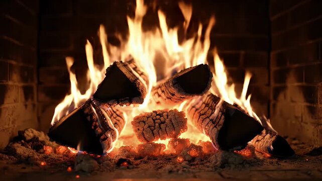 mesmerizing dancing flames within a rustic brick fireplace creating a warm and inviting ambiance perfect for relaxing and cozy evenings at home