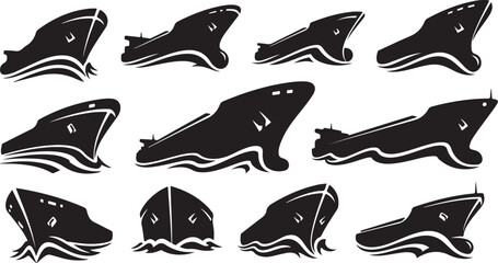 Obraz premium Various Black Silhouette Whale Illustrations on White Background Set