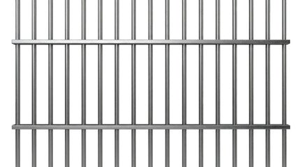 .Realistic metal prison bars isolated on transparent background, silver steel jail cell gate texture overlay.