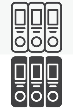 Office folders binders icon set with file spines in line, outline and solid styles. Editable stroke vector icon sign, symbol for archive, storage, records and organization.