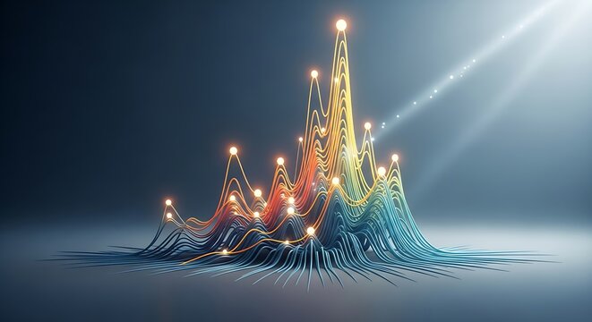 Abstract Data Visualization - Illuminated Peaks and Valleys Representing Complex Information.