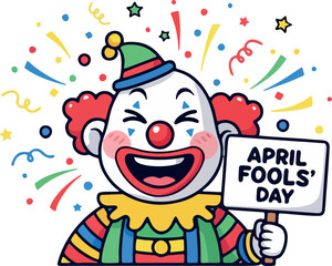 Naklejka premium Happy Clown with April Fools Day Board