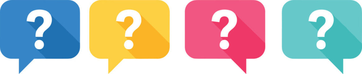 Set of Colorful Speech Bubble Icons with Question Marks Isolated on White Background for Customer Support Frequently Asked Questions FAQ Help and Problem Solving