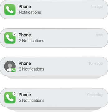 Modern smartphone push notification pop up interface. Incoming call alerts and missed communication messages mockup on mobile screen. User experience design template, UI app development. digital kit
