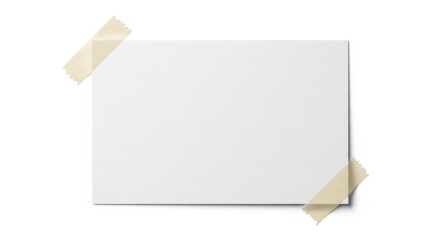 A hand holding a blank piece of paper with a piece of tape on the top left corner