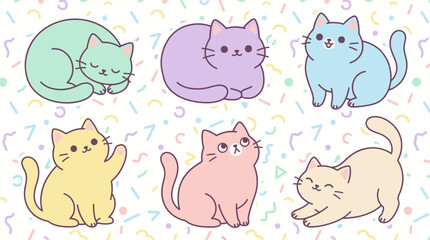 Obraz premium Adorable Kawaii Kittens in Pastel Colors A Delightful Collection of Cute Cat Illustrations