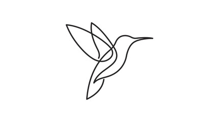 Minimalist Continuous Line Drawing of an Elegant Hummingbird in Flight, Symbolizing Grace, Agility, and Freedom with Simple Geometric Form