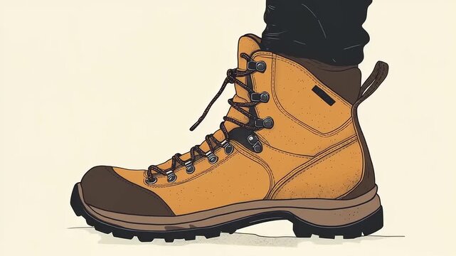Close up of a single hiking boot with laces tied.