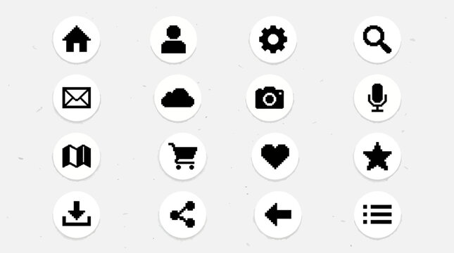 Collection of monochrome icons representing various business contact and lifestyle elements in a round style