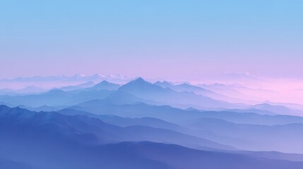 Obraz premium Voxel Style Mountainscape with Muted Blues and Pinks at Daybreak Overlapping Hills and a Soft Pastel Sky Landscape Generative Art