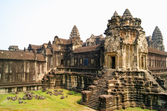 Temple structure viewed from library building at Angkor Wat, Cambodia