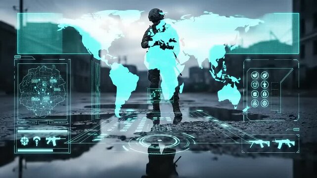 Futuristic Soldier with Virtual Displays.