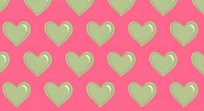 seamless pink background with green hearts