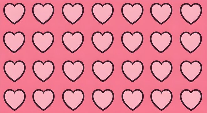 seamless pattern with pink hearts with black outline
