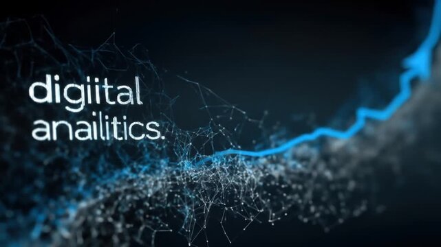 A blue glowing network with the words digital analytics on a dark background