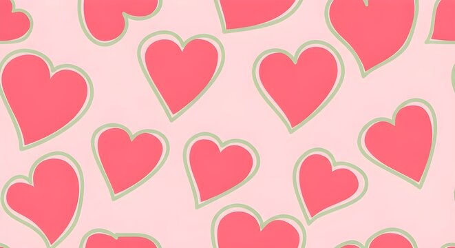 vector illustration of hearts pattern.hearts with green outline.light pink background
