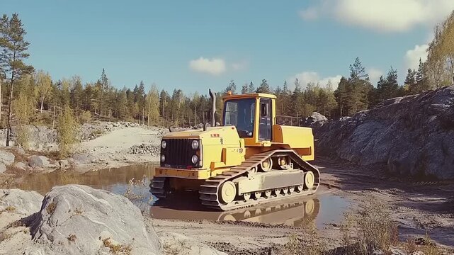 Heavy Machinery Bulldozer Working in Quarry.