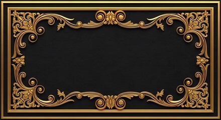 Ornate Gold Frame on Black Background with intricate decorative details