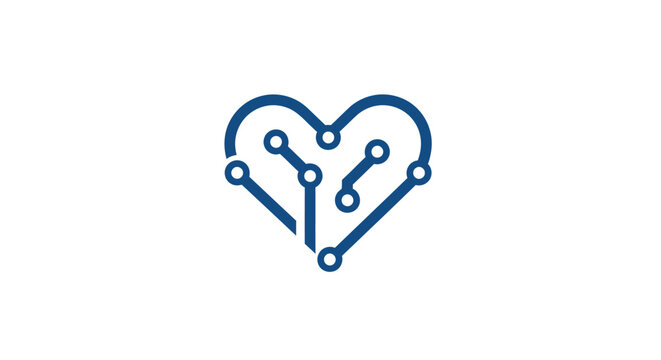 Blue heart shaped circuit board symbol.