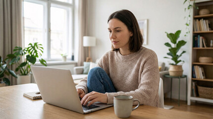 Fototapeta premium Remote Worker working on laptop at home