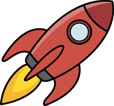 Flat Minimalist Rocket Emoji Icon Bold Color Launch Symbol Vector Isolated on Transparent Background