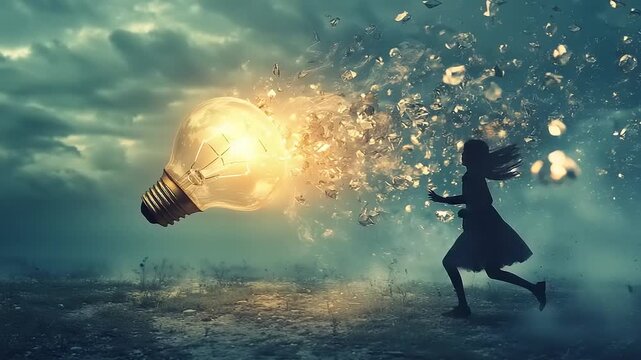 Woman Running with Shattered Clockwork Mechanism.