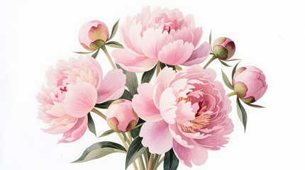 Fototapeta premium Ultra-detailed pink peony watercolor illustration with realistic botanical accuracy.