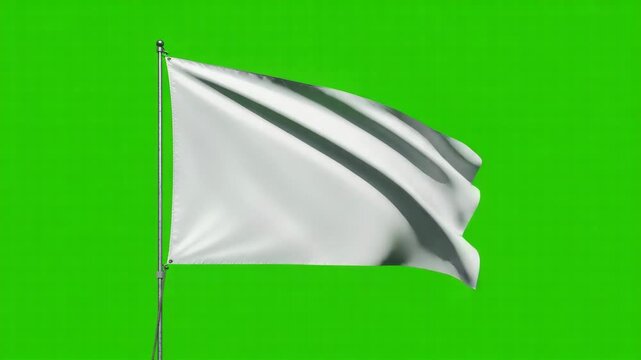 White flag waving on silver pole against green background