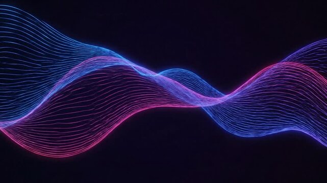 Abstract flowing lines of neon blue and pink on a dark background