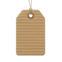 Brown striped gift tag with string and heart-shaped hole isolated on transparent background