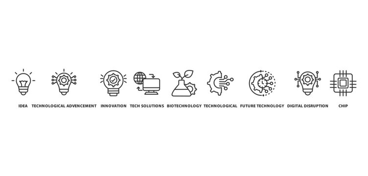 advance technology banner concept with icon of idea,
technological advancement, innovation, tech solutions, biotechnology, technological, future technology, digital disruption, chip,
