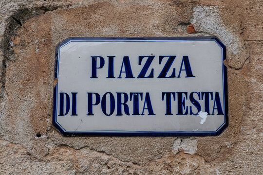 Street sign pIazza di porta testa in finalborgo medieval village in liguria italy