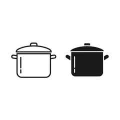 Two pots with lids in black and white line art Vector