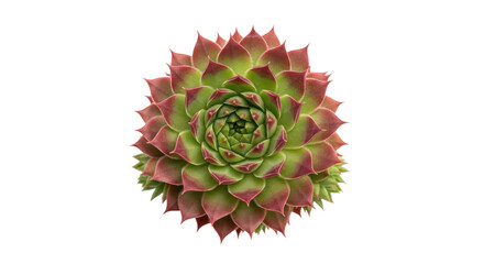 Obraz premium Green and red Sempervivum tectorum isolated PNG, succulent plant with rosette of fleshy leaves for garden design