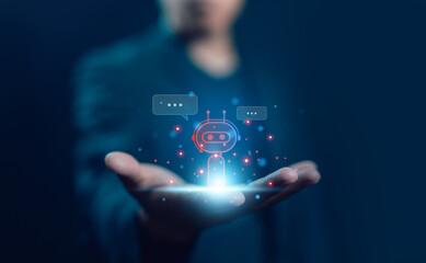 ai chat digital technology, business communication, and development of smart robot conversation, bot artificial intelligence open for customer, concept command prompt chatbot generates information