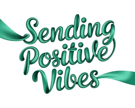 Inspirational quote sending positive vibes with elegant green ribbon