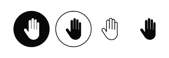 Collection of hand icons in various styles representing stop, warning, and greeting gestures © Adob