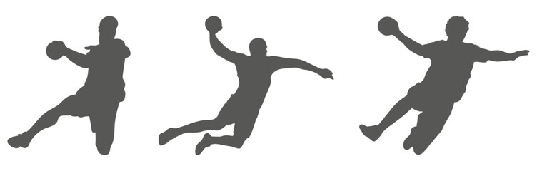 Handball player silhouettes in action isolated on white background
