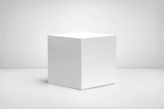 Cube 3d podium, white, platform. Box in perspective, product base display mockup. Award pedestal, exposition block column in empty studio stage. Presentation stand realistic vector showcase template
