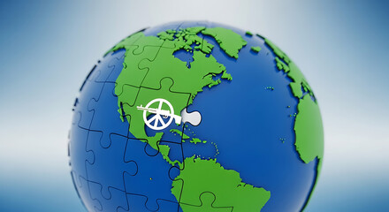 Fototapeta premium Global peace puzzle-globe with a unity symbol for International Day for Disarmament and International Day for Non-Proliferation Awareness