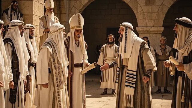 Jewish Priests and Pharisees Debate Ancient Religious Tradition