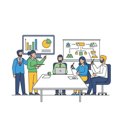 Business Meeting: Team Collaboration, Strategy, Presentation, Data Analysis